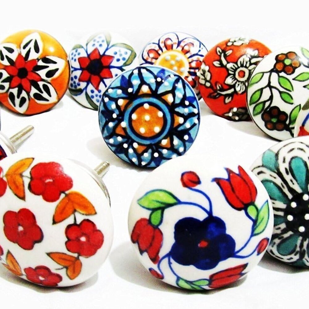 12 x Mix Vintage Look Flower Ceramic Knobs Door Handle Cabinet Drawer Cupboard P